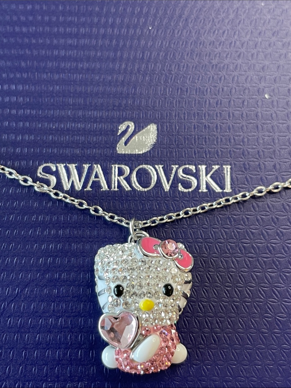 Swarovski Crystal Hello Kitty Inspired Silver Necklace with Pink Accents
